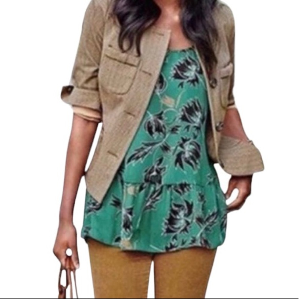 CAbi Green and Black "Zoe" Falling Flowers Tank Top/Cami #3276 XS